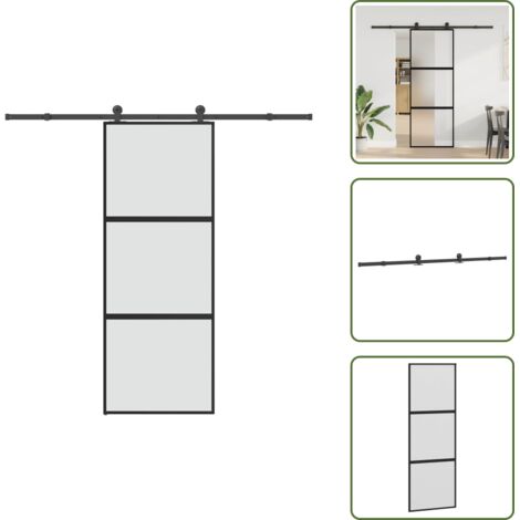 The Living Store Puerta corredera set herrajes vidrio templado aluminio 76x205cm - Vidrio templado
