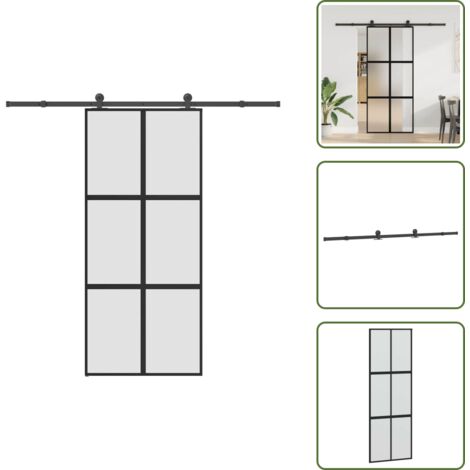 The Living Store Puerta corredera set herrajes vidrio templado aluminio 90x205cm - Vidrio templado