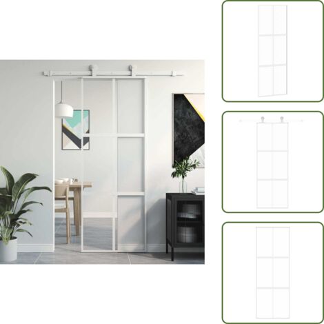 The Living Store Puerta corredera vidrio templado y aluminio blanca 76x205 cm - Vidrio templado