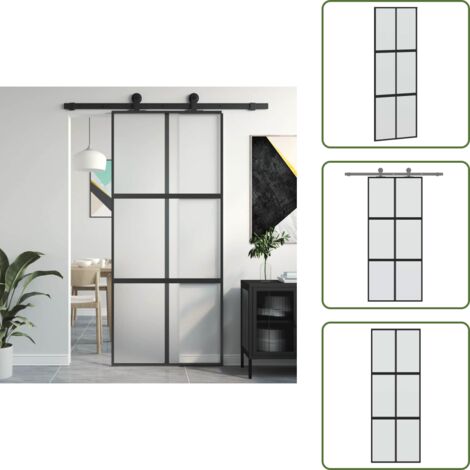The Living Store Puerta corredera vidrio templado y aluminio negra 90x205 cm - Vidrio templado