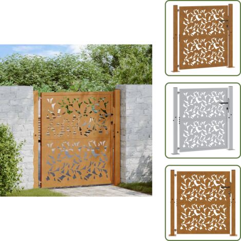 The Living Store Puerta de jardín 100x100 cm de acero corten con diseño de hojas - Puerta de acero corten
