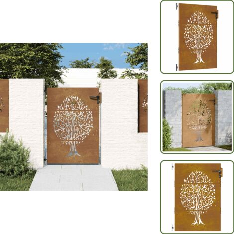 The Living Store Puerta de jardín acero corten diseño árbol 85x125 cm - Acero Corten