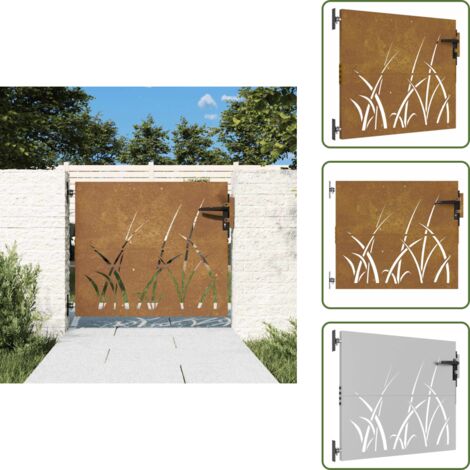 The Living Store Puerta de jardín acero corten diseño hierba 85x75 cm - Puerta de jardín oxidada