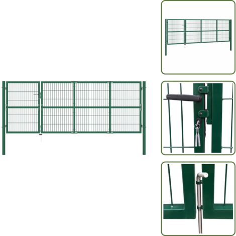 The Living Store Puerta de jardín con postes 350 x 120 cm acero verde - Puerta de valla