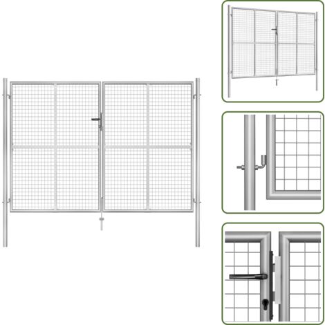 The Living Store Puerta de jardín de acero galvanizado 300 x 175 cm color plata - Puerta de jardín galvanizada