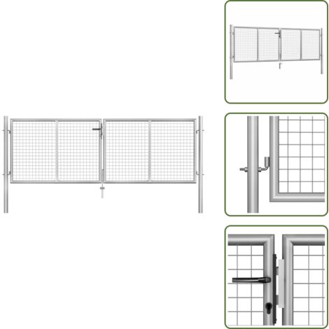 The Living Store Puerta de jardín de acero galvanizado 300 x 75 cm color plata - Puerta de jardín galvanizada