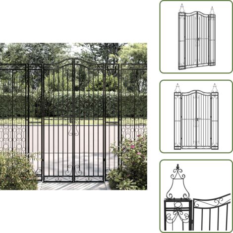 The Living Store Puerta de jardín de hierro forjado negro 121x8x180 cm - Puerta de hierro forjado