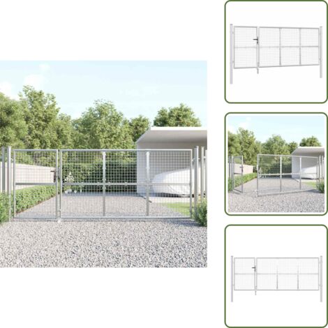 The Living Store Puerta de jardín de malla color plata 350 x 125 cm acero galvanizado - Puerta de patio