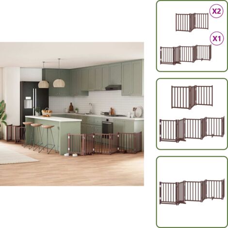 The Living Store Puerta de perros plegable 12 paneles madera álamo marrón 600 cm - Puerta plegable para perros
