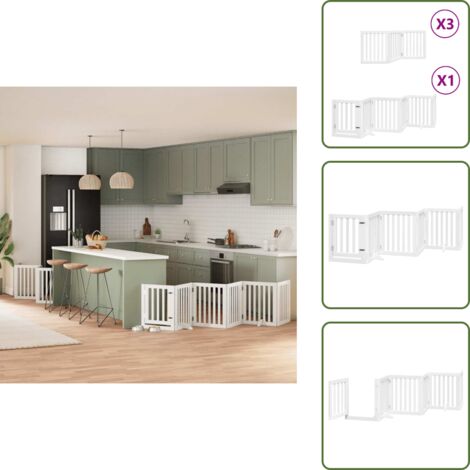 The Living Store Puerta de perros plegable 15 paneles madera álamo blanca 750 cm - Puerta plegable para perros