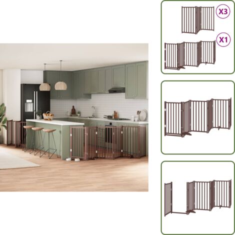 The Living Store Puerta de perros plegable 15 paneles madera álamo marrón 750 cm - Puerta plegable para perros