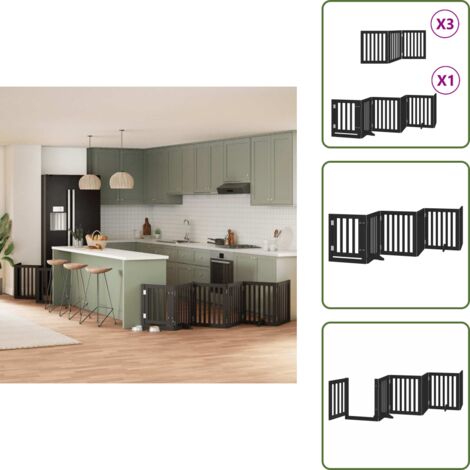 The Living Store Puerta de perros plegable 15 paneles madera álamo negra 750 cm - Puerta plegable para perros