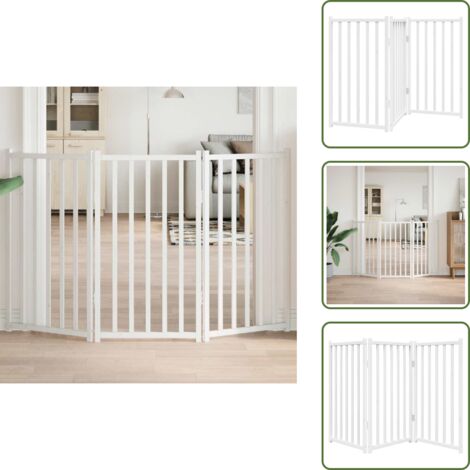 The Living Store Puerta de perros plegable 3 paneles madera abeto blanco 150 cm - Puerta plegable para perros