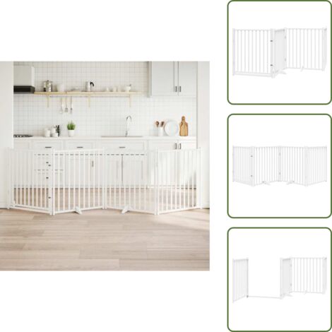The Living Store Puerta de perros plegable 4 paneles madera abeto blanco 320 cm - Puerta plegable para perros