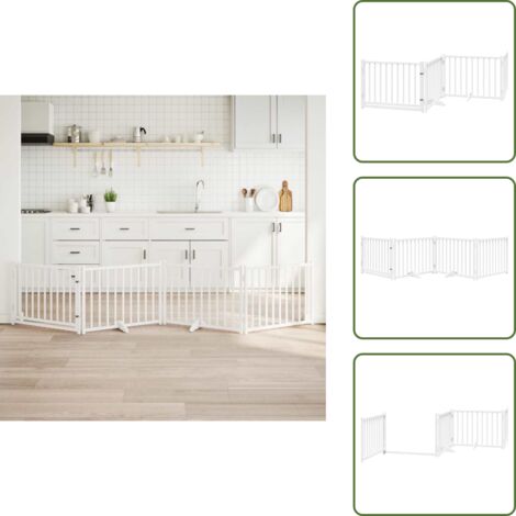 The Living Store Puerta de perros plegable 4 paneles madera abeto blanco 320 cm - Puerta plegable para perros