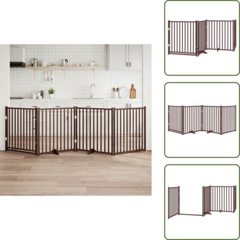 The Living Store Puerta de perros plegable 4 paneles madera abeto marrón 320 cm - Puerta plegable para perros