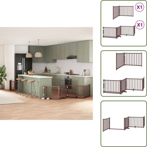 The Living Store Puerta de perros plegable 6 paneles madera álamo marrón 480 cm - Puerta plegable