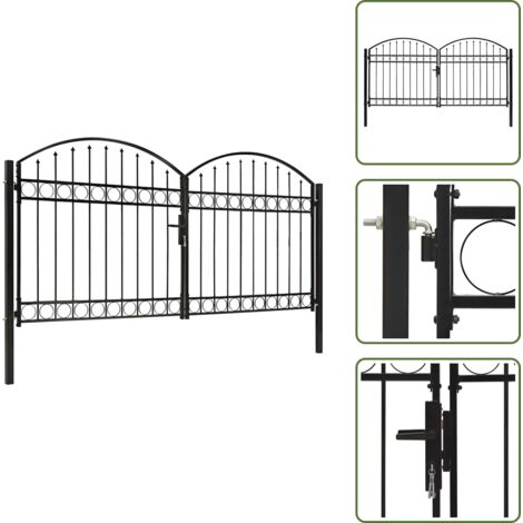 The Living Store Puerta de valla Assen de doble puerta con arco superior de acero 300x125 cm - Puerta de valla