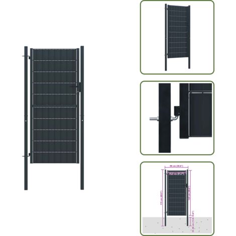 The Living Store Puerta de valla de PVC y acero 100 x 124 cm antracita - Puerta de valla