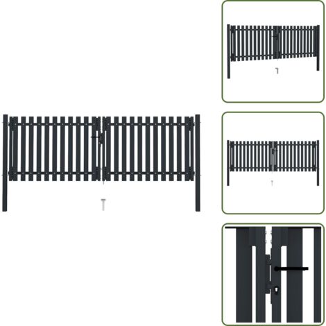 The Living Store Puerta doble de acero para valla 300 x 125 cm antracita - Puerta doble