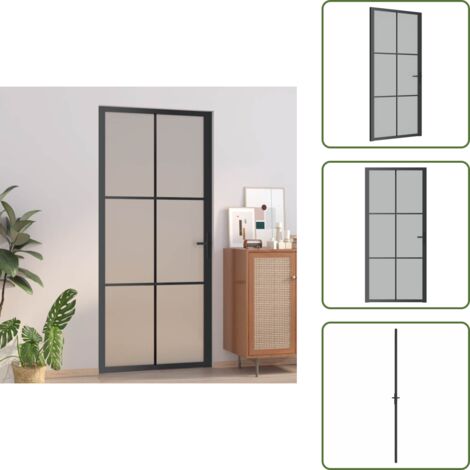 The Living Store Puerta interior de vidrio y aluminio negro mate 93x201,5 cm - Vidrio templado