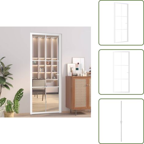 The Living Store Puerta interior vidrio EGS y aluminio blanco 83x201,5 cm - Puerta de vidrio