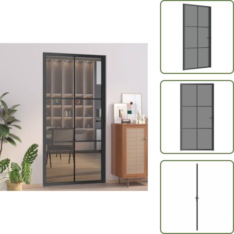 The Living Store Puerta interior vidrio EGS y aluminio negro 102,5x201,5 cm - Puerta de vidrio