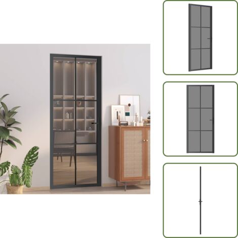 The Living Store Puerta interior vidrio EGS y aluminio negro 83x201,5 cm - Vidrio templado
