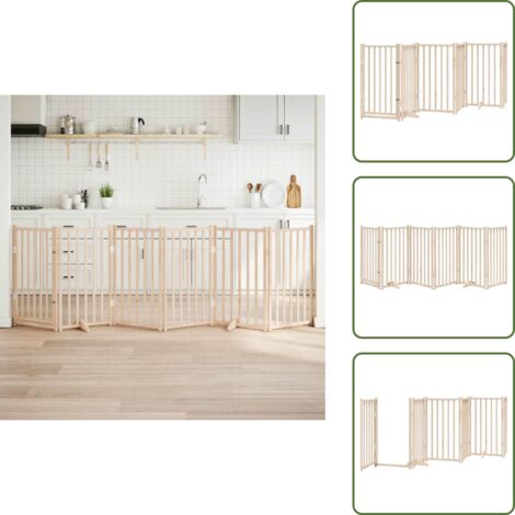 The Living Store Puerta para perros con puerta plegable de 6 paneles, 300 cm, madera maciza de abeto - Puerta plegable