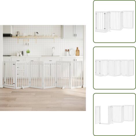The Living Store Puerta para perros plegable 3 paneles madera álamo blanca 300cm - Puerta plegable para perros