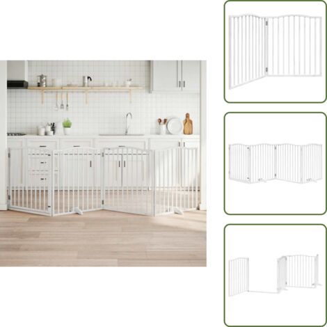 The Living Store Puerta para perros plegable 4 paneles madera álamo blanca 320cm - Puerta para perros plegable