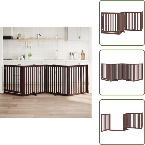 The Living Store Puerta para perros plegable 4 paneles madera álamo marrón 320cm - Puerta para perros plegable