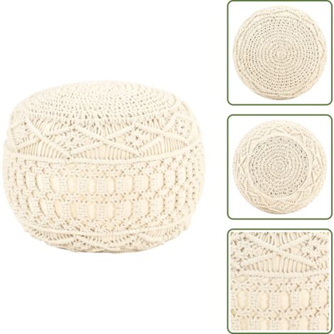 The Living Store Puf de macramé hecho a mano algodón 45x30 cm - Puf de algodón