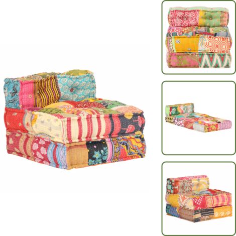 The Living Store Puf modular de tela patchwork - Sofá de tela
