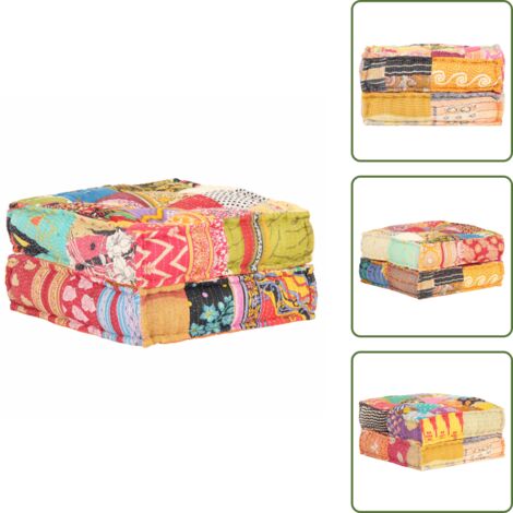 The Living Store Puf patchwork de tela 60x70x36 cm - Puf patchwork
