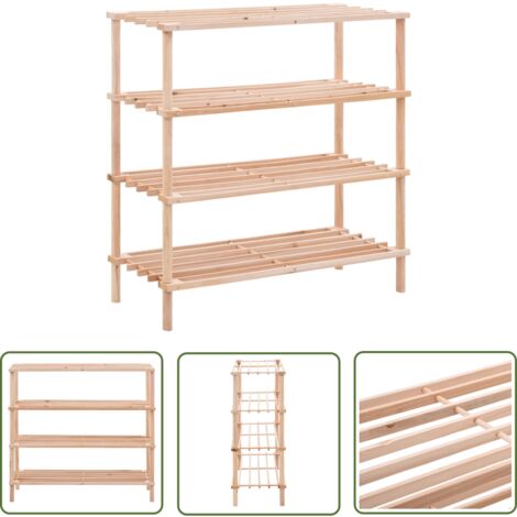 The Living Store Range-chaussures à 4 étagères Bois de sapin solide - Meuble Rangement Chaussures - Étagère Chaussure - Meuble Entrée - Organisateur Chaussures - Rangement Intérieur