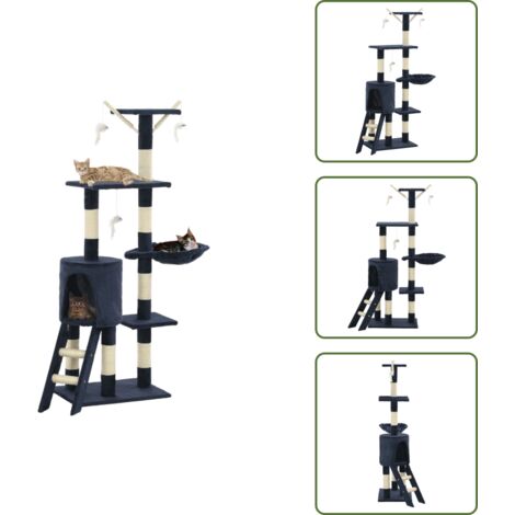 The Living Store Rascador para gatos con poste de sisal 138 cm azul oscuro - Poste de sisal