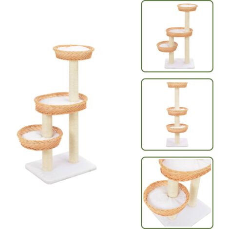 The Living Store Rascador para gatos con poste de sisal madera natural de sauce - Poste de sisal