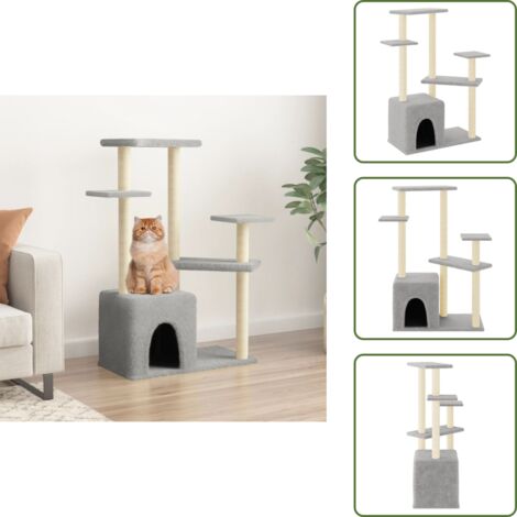 The Living Store Rascador para gatos con postes de sisal gris claro 107,5 cm - Postes de sisal