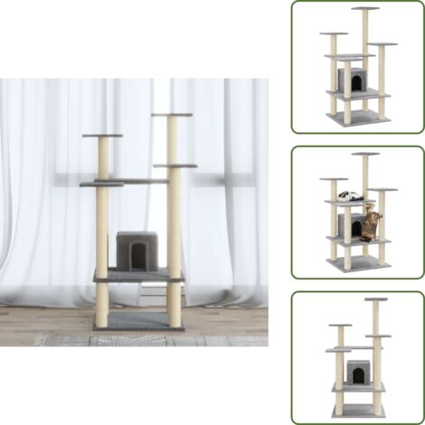 The Living Store Rascador para gatos con postes de sisal gris claro 110 cm - Árbol para gatos