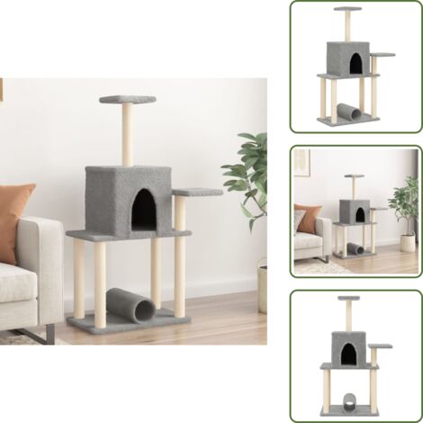 The Living Store Rascador para gatos con postes de sisal gris claro 122 cm - Postes de sisal