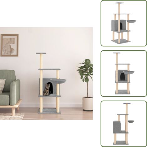 The Living Store Rascador para gatos con postes de sisal gris claro 132 cm - Postes de sisal