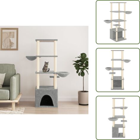 The Living Store Rascador para gatos con postes de sisal gris claro 147 cm - Postes de sisal