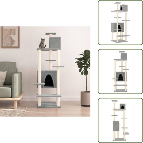 The Living Store Rascador para gatos con postes de sisal gris claro 154 cm - Postes de sisal