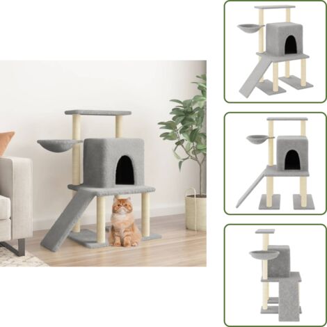 The Living Store Rascador para gatos con postes de sisal gris claro 96,5 cm - Postes de sisal