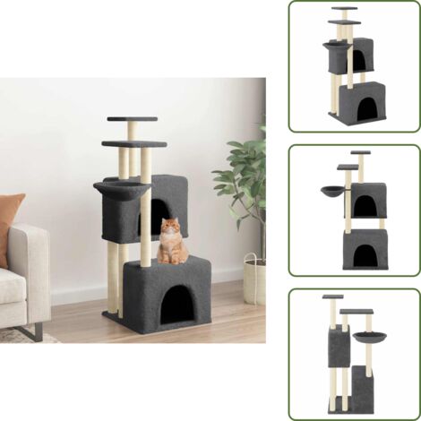 The Living Store Rascador para gatos con postes de sisal gris oscuro 122 cm - Postes de sisal