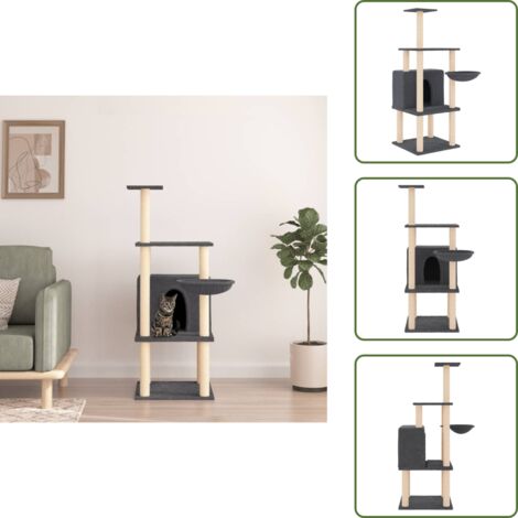 The Living Store Rascador para gatos con postes de sisal gris oscuro 132 cm - Postes de sisal