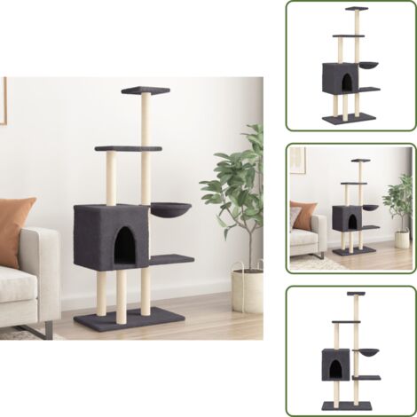 The Living Store Rascador para gatos con postes de sisal gris oscuro 145 cm - Postes de sisal