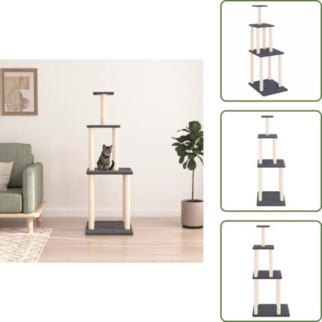 The Living Store Rascador para gatos con postes de sisal gris oscuro 149 cm - Poste de sisal