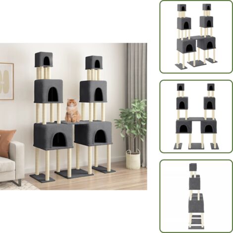 The Living Store Rascador para gatos con postes de sisal gris oscuro 199 cm - Postes de sisal